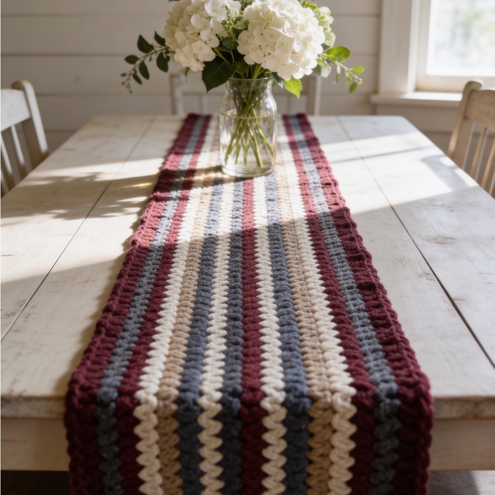 NEW Crochet Stripe Table Runner
